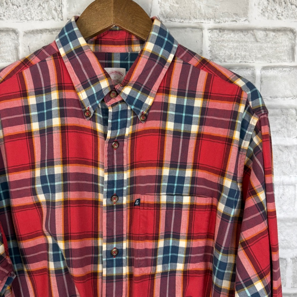 Brooks Brothers 346 Mens Large Red Plaid Cotton Button Down Regular Fit Shirt